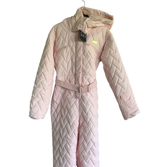 PrettyLittleThing Light Baby Pink Quilted Belted Snow Suit Ski Size XXL - Picture 6 of 10